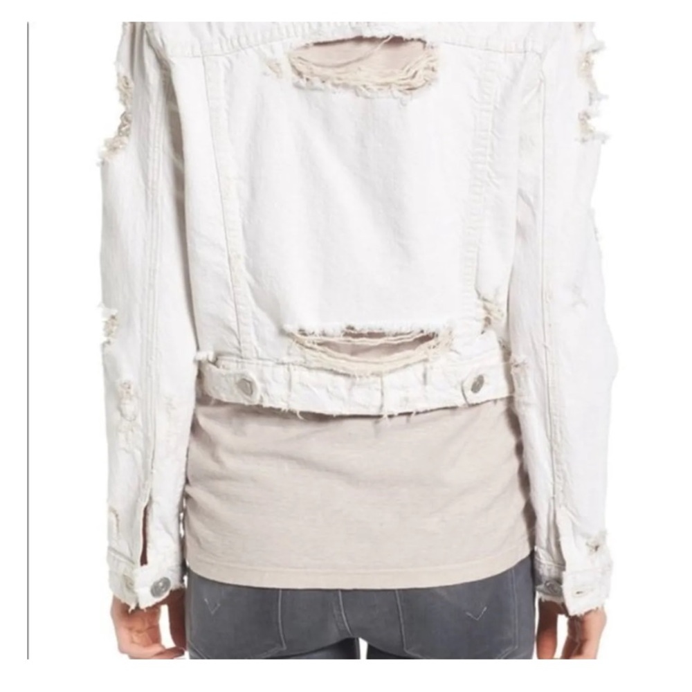 Hudson Garrison Distressed Cropped Denim Jacket Cream Linen Blend White Size xs - Picture 3 of 7